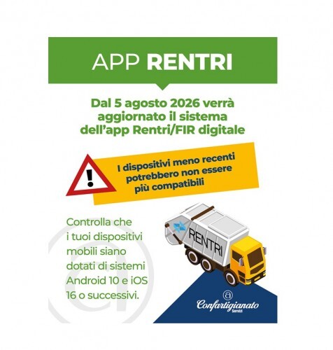 ATTENZIONE: aggiornamento dell'app RENTRI FIR Digitale dal 5 AGOSTO. I dispositivi meno recenti  potrebbero non essere più compatibili