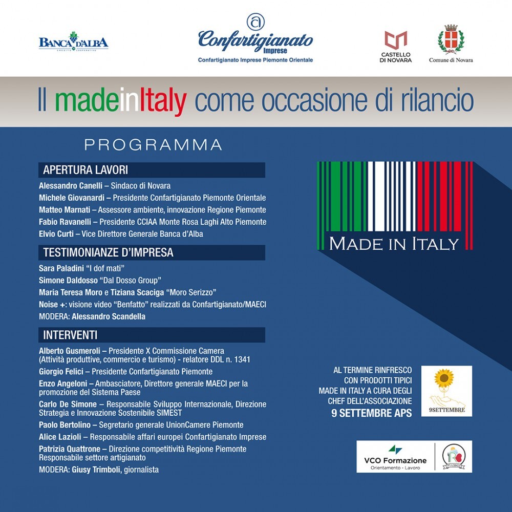 "Il Made in Italy come occasione di rilancio" : importante convegno il 23 ottobre al castello di Novara