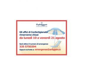 Gli uffici di Confartigianato sono chiusi dal 10 al 21 agosto. Buone vacanze!
